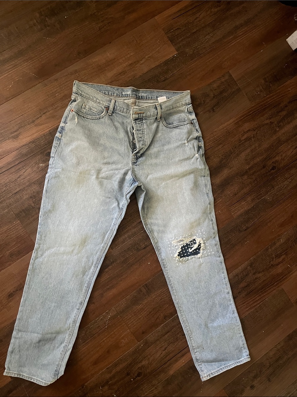 Old Navy Light Blue Relaxed Fit Jeans with Knee Patch